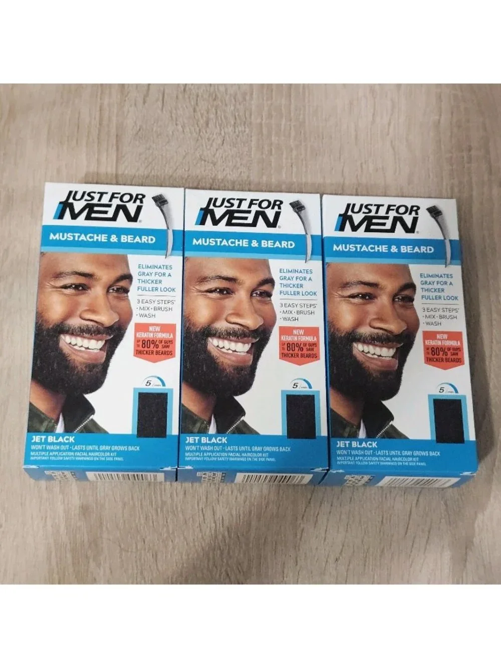 Just For Men Mustache and Beard Hair Color Jet Black M60 3 Pack Easy Application